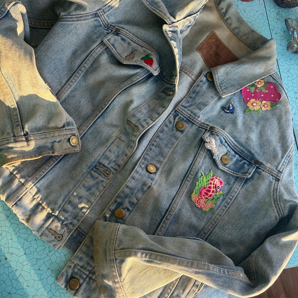 Vintage Liz Claiborne woman’s Jean jacket with patches and lots of soul